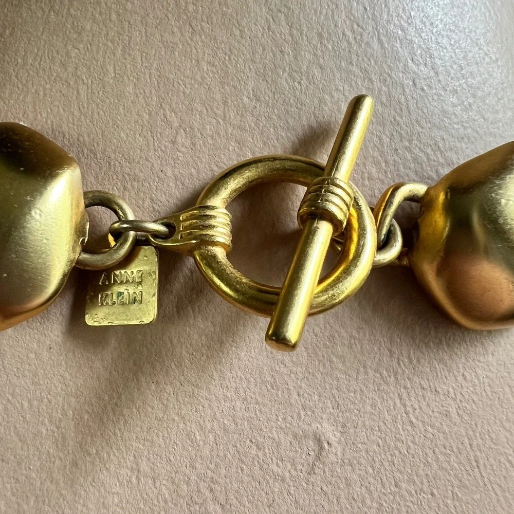 Anne Klein Vintage Gold Tone Chunky Nugget Toggle Choker Necklace Minimalist 90s